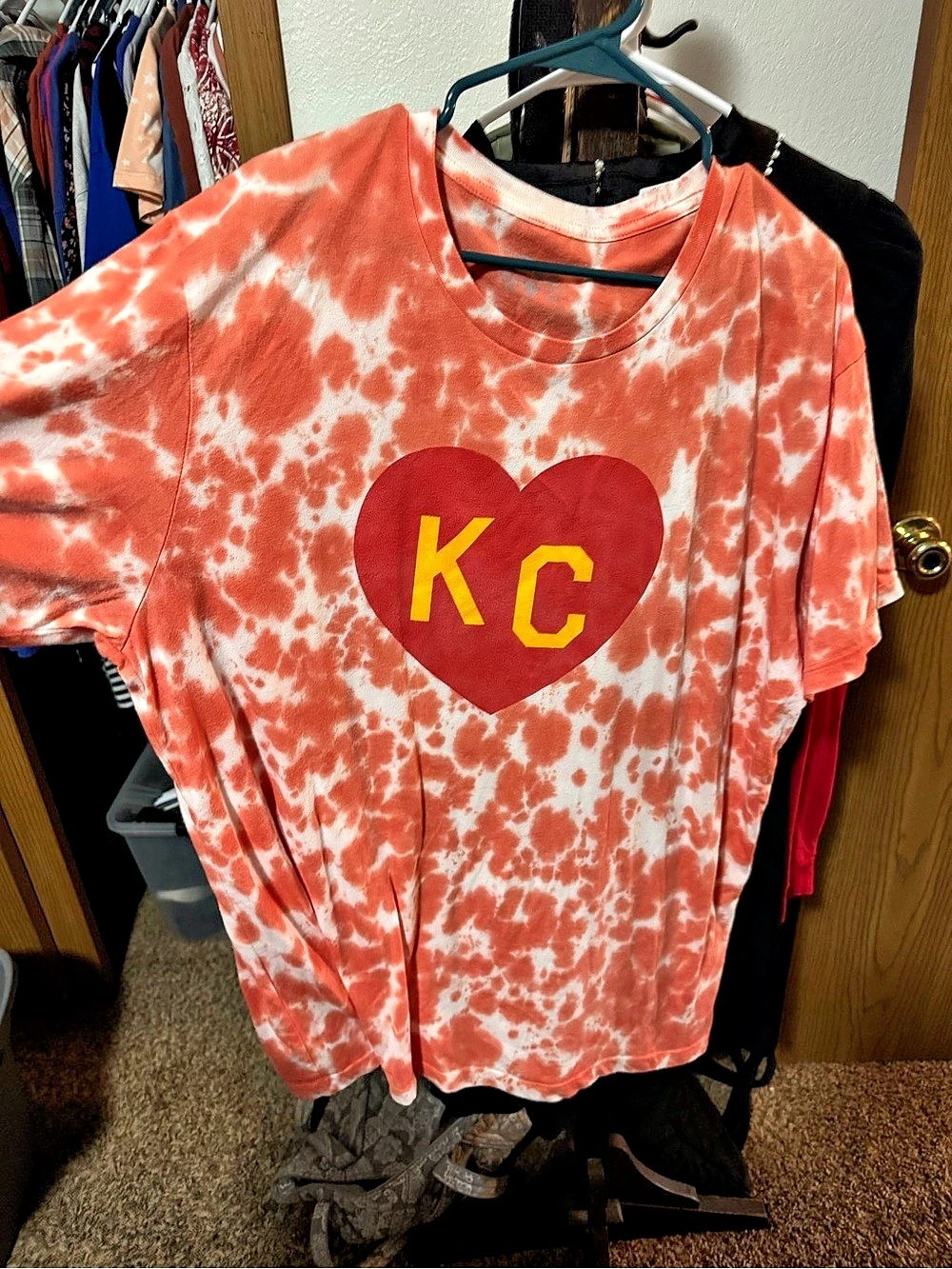 Charlie Hustle KC Heart Tie-Dye Tee in Orange & White